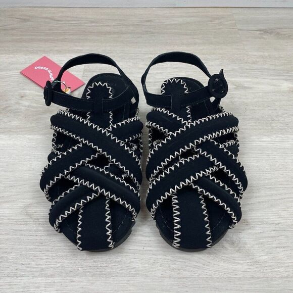 FARM Rio Zigzag Stitch Sandals Womens 9 Black Leather Vegan Bohemian - Picture 3 of 6